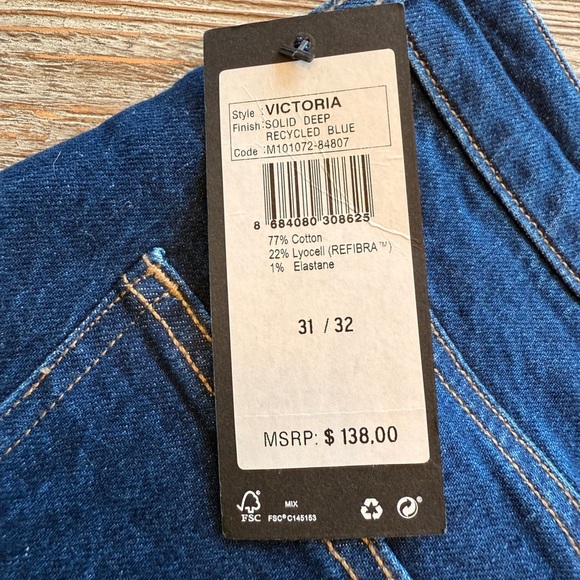 Mavi Victoria High-Rise Wide Leg Solid Deep Recycled Blue Relaxed Jeans 31/32 - Picture 2 of 10